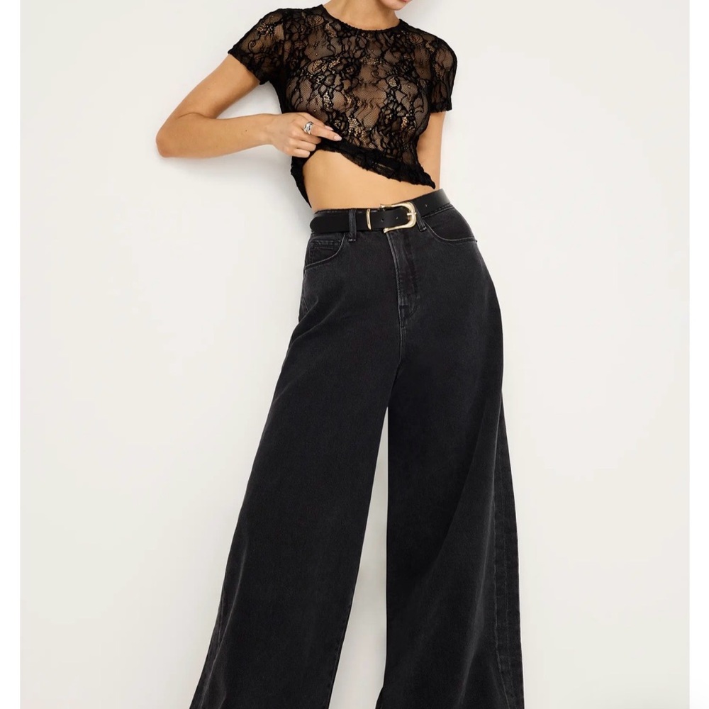 Good American Black Paneled Wide Leg Jeans